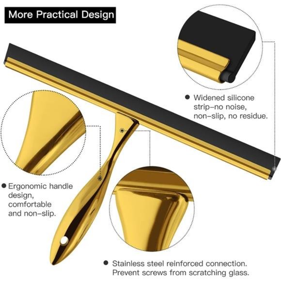 14 inch Shower Squeegee Stainless Steel Bath Squeegee for Shower Glass Doors - Picture 2 of 6